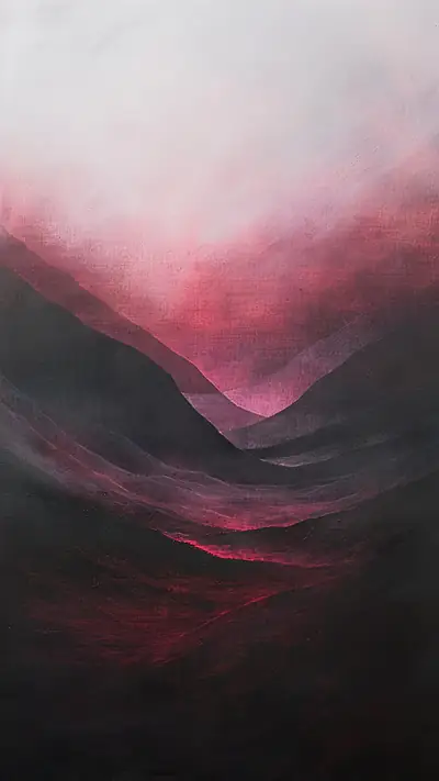 Misty Valley Landscape, AI-generated fantasy phone wallpaper