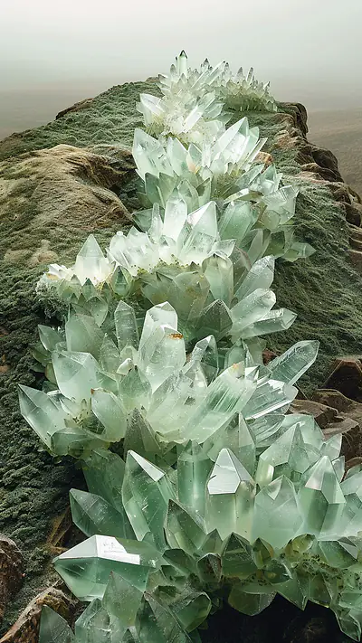 Crystals on Highland Rock, AI-generated crystals phone wallpaper