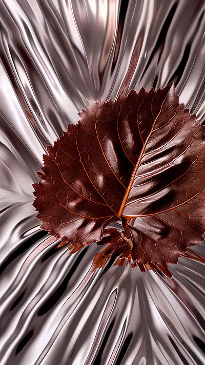 Hosta Leaf on Chrome, AI-generated flora phone wallpaper