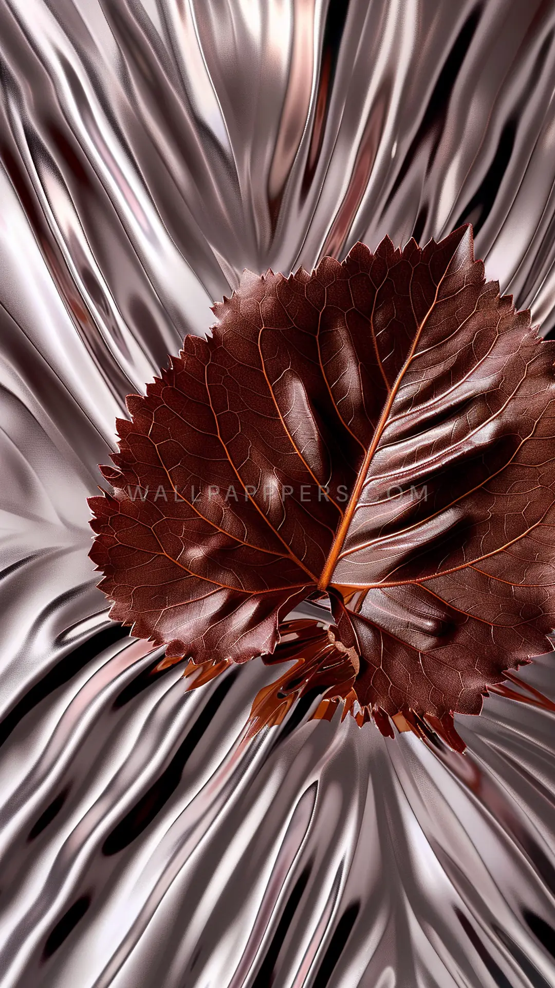 Hosta Leaf on Chrome, AI-generated flora phone wallpaper