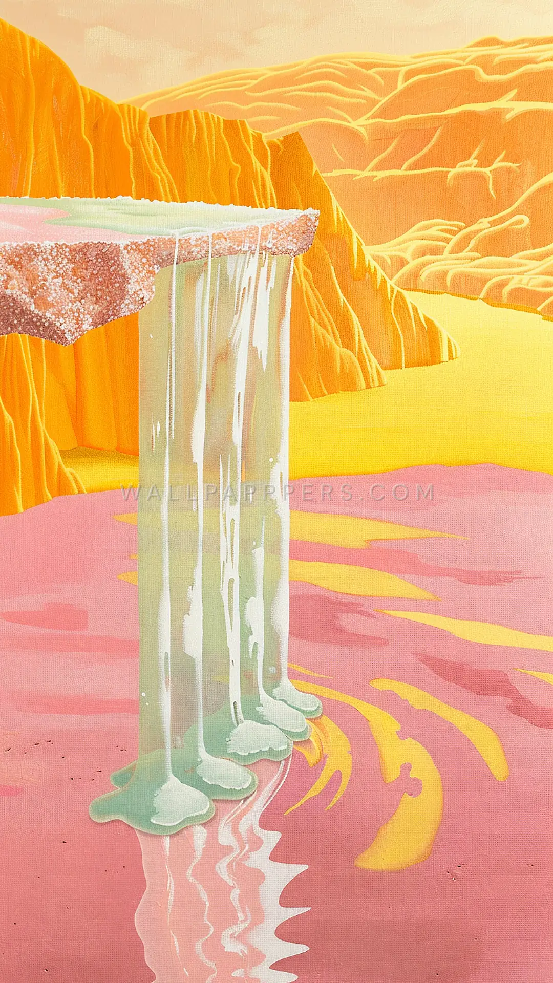 Iridescent Waterfall Scene, AI-generated vaporwave phone wallpaper