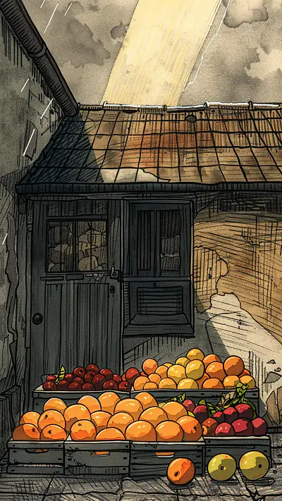 Vibrant Fruit Corner Store, AI-generated food phone wallpaper