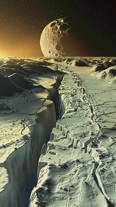 Cracked Ice Plain Under Moon, AI-generated sci-fi phone wallpaper