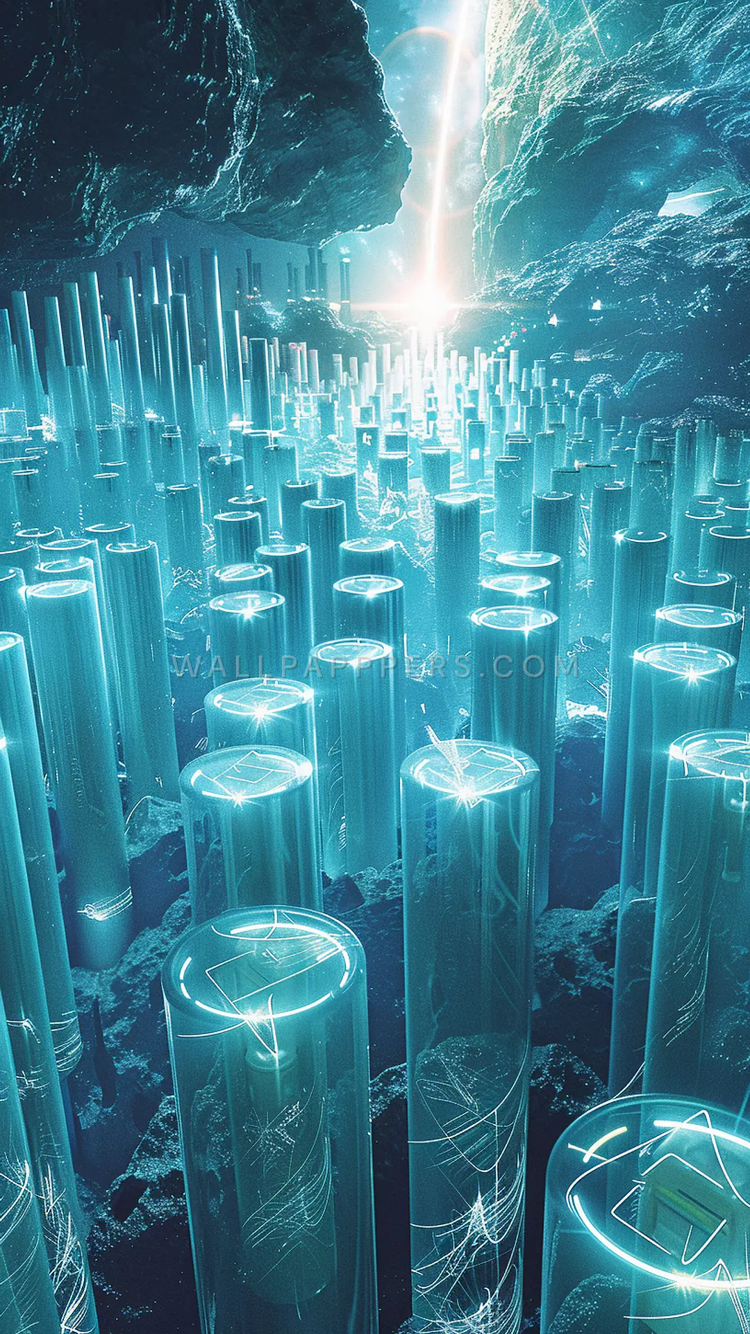 Glowing Vacuum Tubes, AI-generated cosmic phone wallpaper